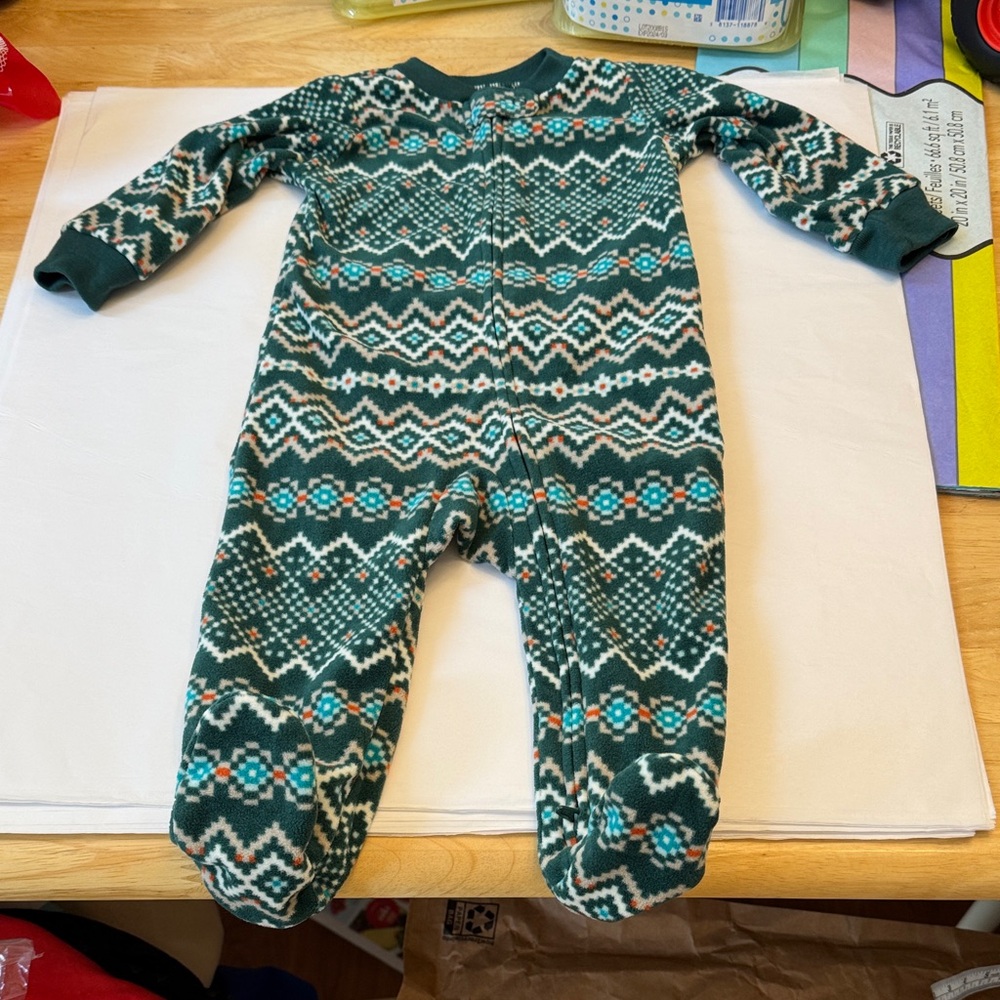 Carter's Green and White Patterned Footie